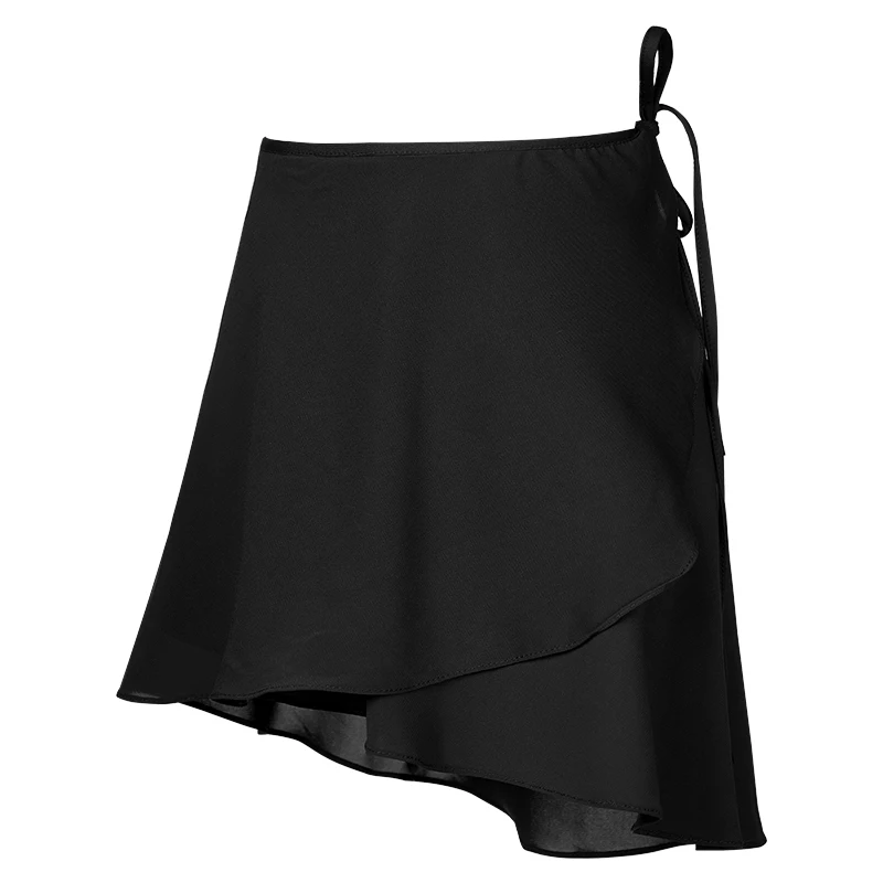 Women Black Ballet Wrap Skirt Chiffon Dance Skirt for Adult Ballet Skirts with Adjustable Tie