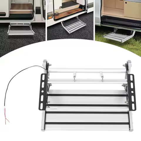 12V DX0110 Manual RV Step Welcome Ladder Folding Caravans Step Camper Step with LED Strip Light Single Deck 150kg/330.69lbs