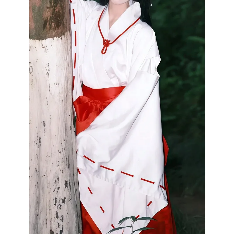 Anime Kikyo Inuyasha Cosplay Costume Red Japanese Kimono Unifrom Wig Set for Women Halloween Men Comic Con Party Roleplay Outfit