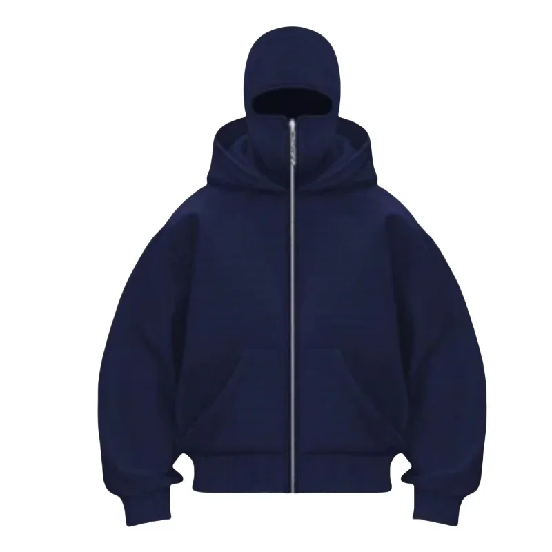 2024 Otoño/Invierno nuevos hombres Casual deportes doble sombrero diseño de máscara facial moda suelta ciclismo al aire libre a prueba de viento cálido Sudadera con capucha