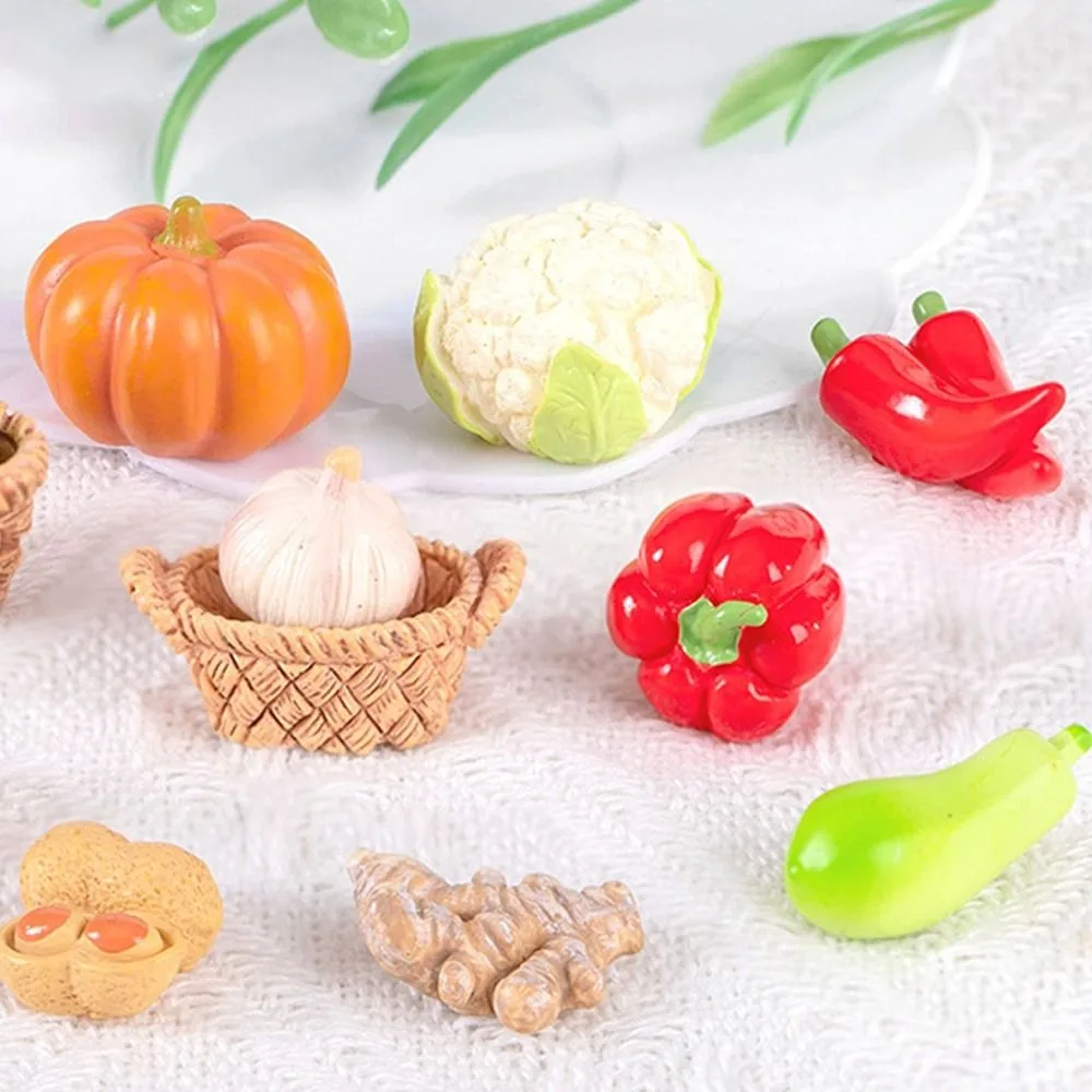 Cute Vegetable Figurines Miniatures Resin Crafts Mini Simulation Vegetable Basket DIY Handicrafts Vegetable Model