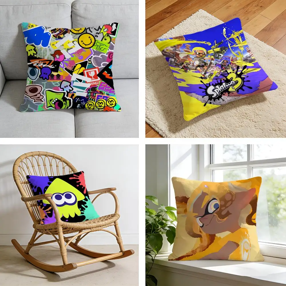 

Game S-Splatoon Cushion Cover Short plush pillowcase for bed sofa car，washable