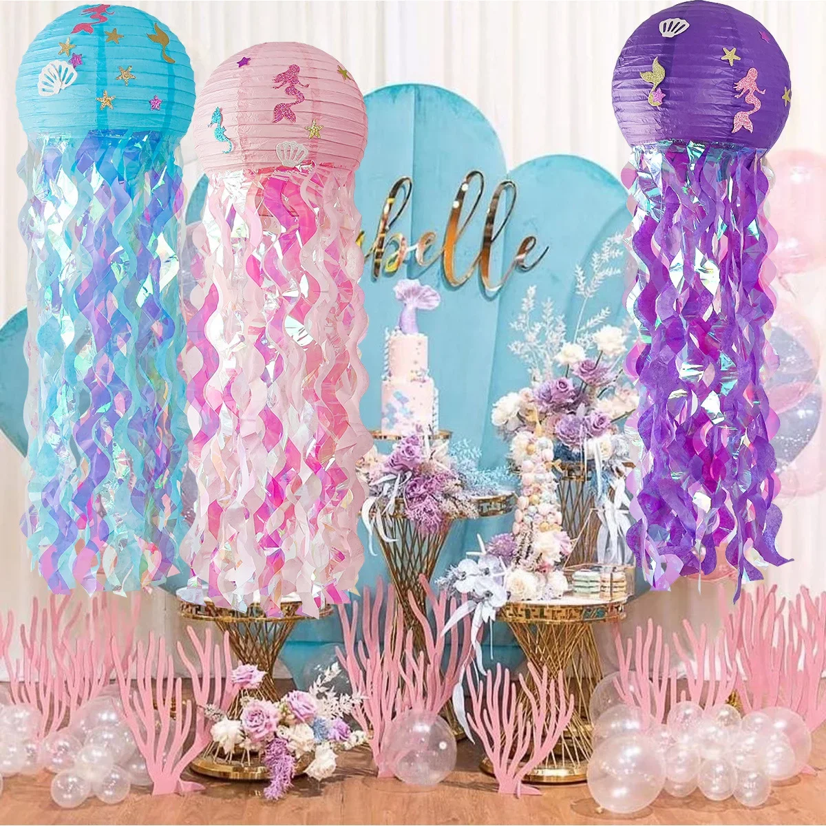 Bola de panal DIY de animales del océano para niños y niñas, una sirenita, fiesta de primer cumpleaños bajo el mar, tema de fiesta de bebé
