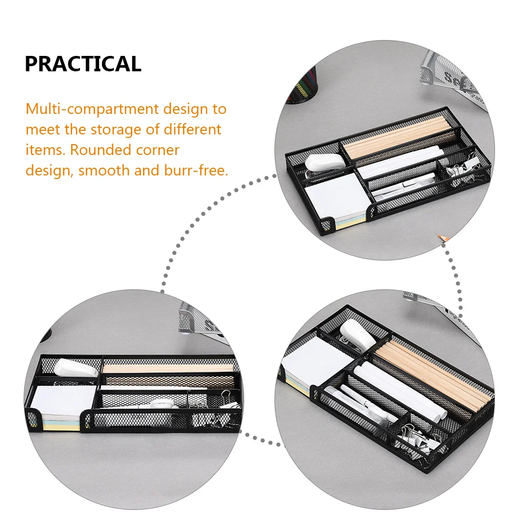 

Metal Mesh Drawer Organizer 6-Grid Desk Tray For Office Supplies Storage Smooth Rounded Corners Anti-Slip Pads