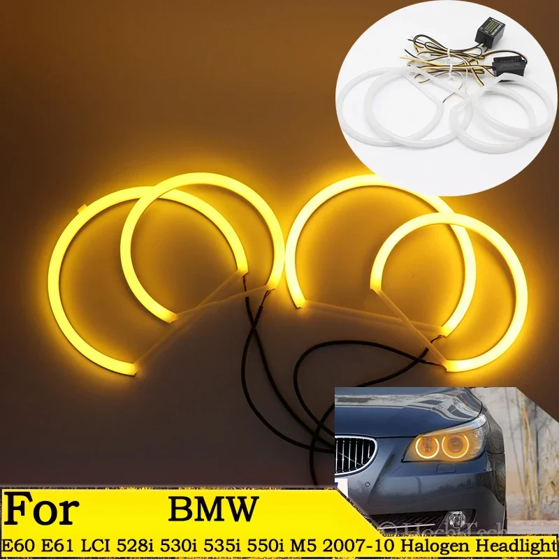 Kit de anillo de Halo de ojo de Ángel LED con interruptor de luz de algodón SMD para BMW E60 E61 LCI 528i 530i 535i 550i M5 2007-2010 faro halógeno