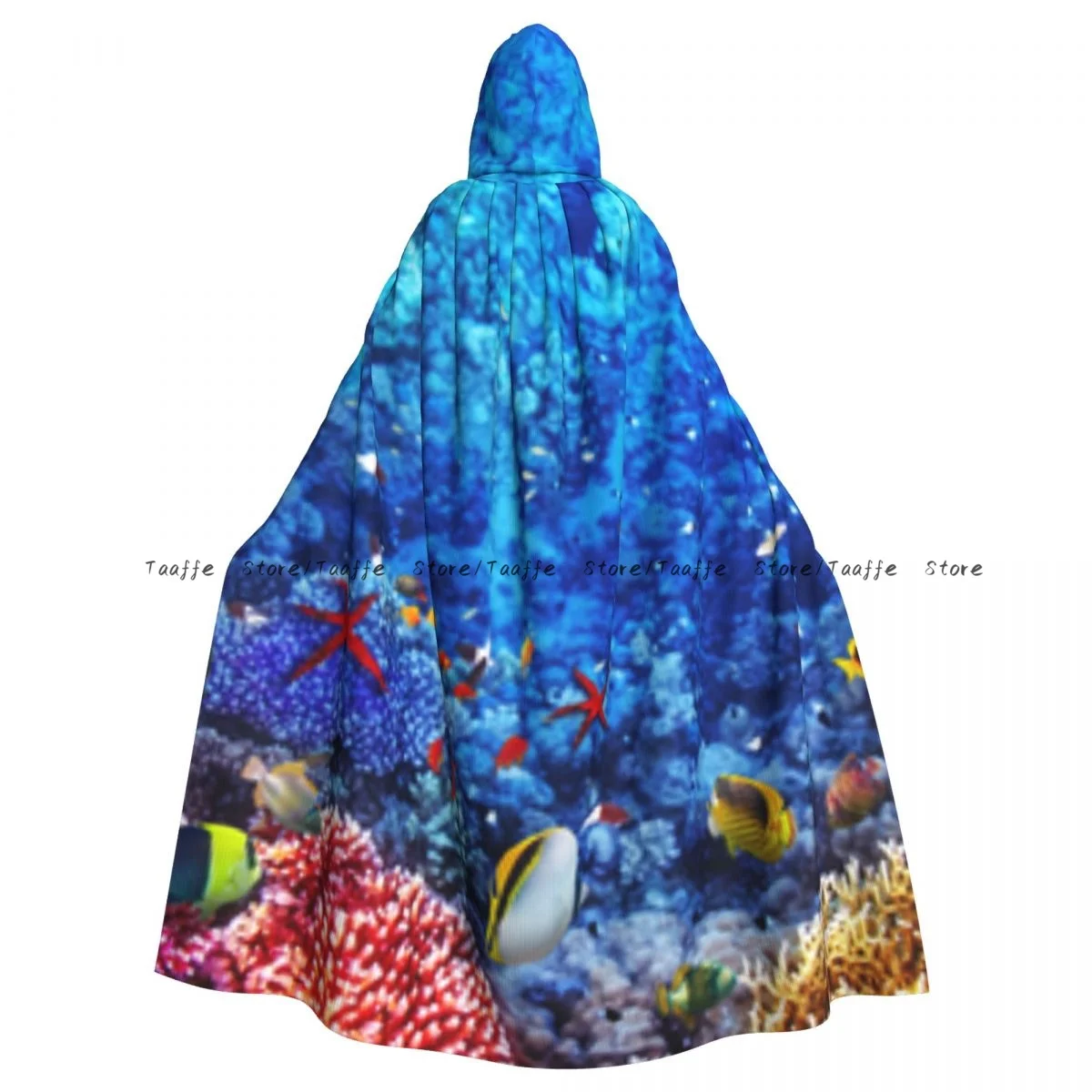 Medieval Halloween Cosplay Cloak Hooded Coat Underwater World Of Corals Tropical Fish Cape Coat Long Trench Costume Wizard Cloak