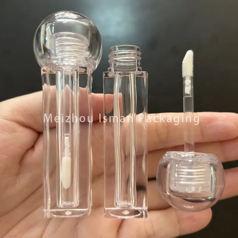 

50pcs Empty full clear bead cap lip glaze tubes wavy transparent bottle lip gloss container tube lipstick packaging 3ml