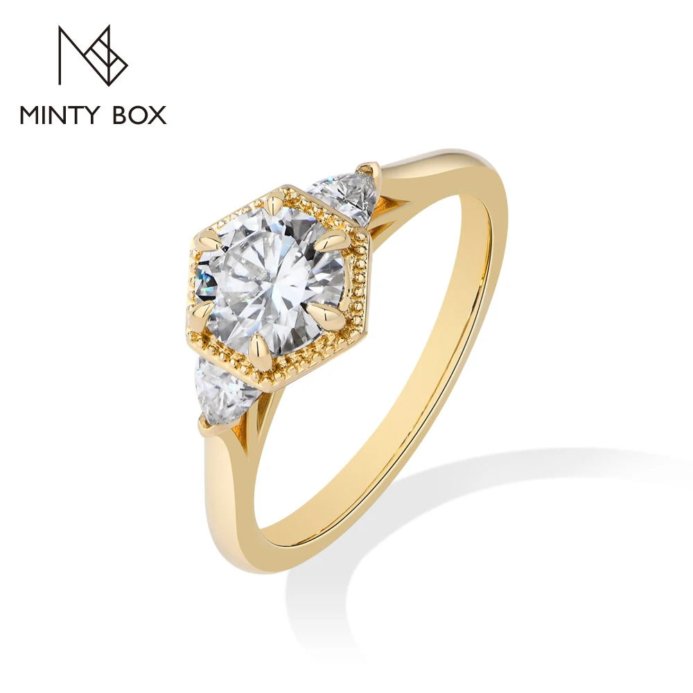 MintyBox Vintage Exquisite Round 1CT Moissanite Ring for Women S925 Sterling Silver Promise Engagement Bridal Jewelry Party Gift