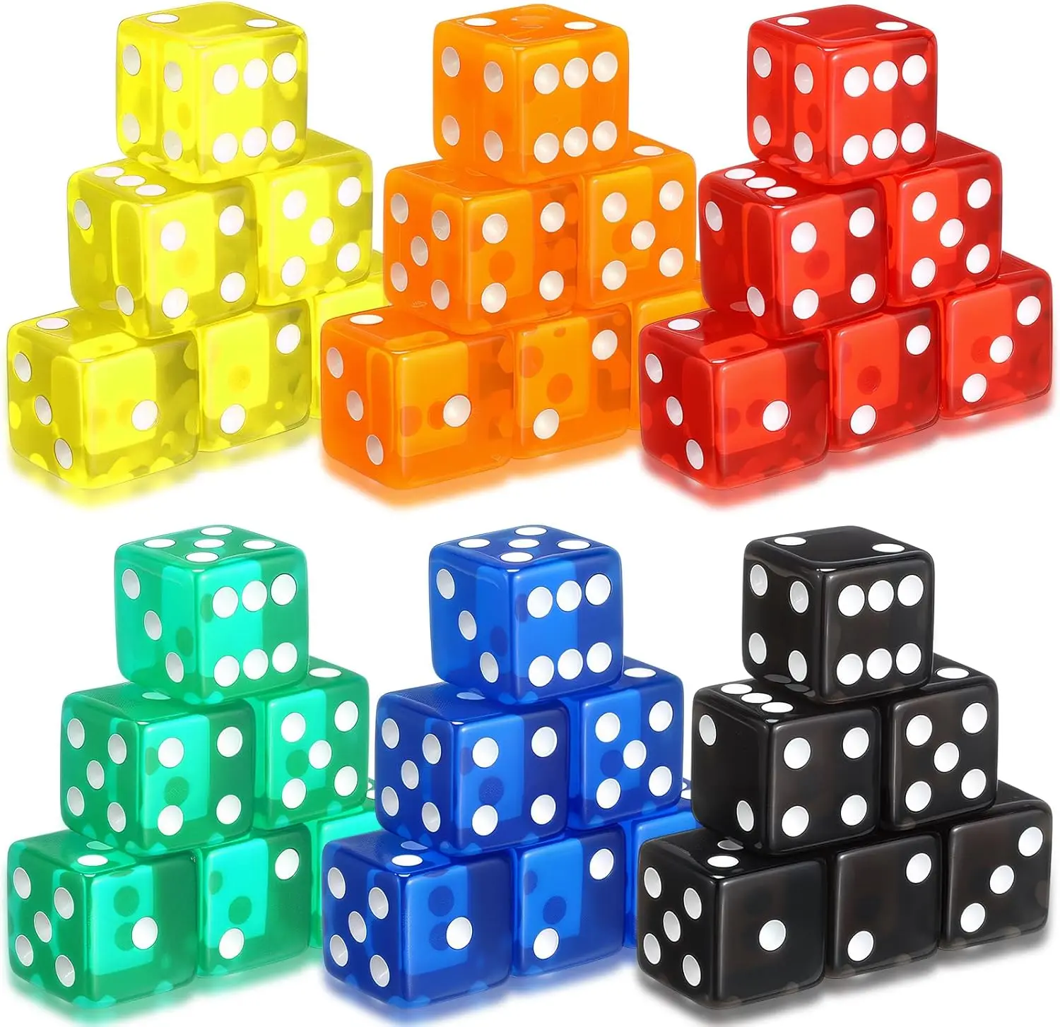 

36 Piece 19mm Casino Style Craps Dice Sets Acrylic Translucent D6 Dice Square Rounded Edge for Table Games Board Games