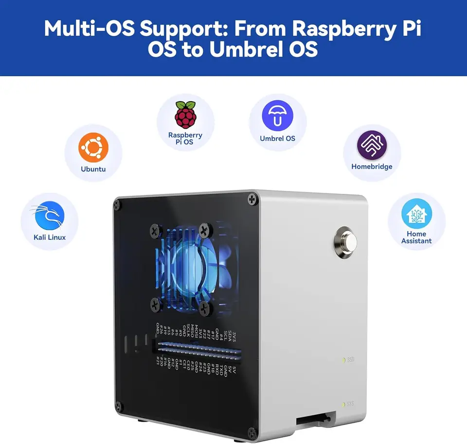 Pironman 5-Mini NVMe M.2 SSD PCIe 2.0/3.0 Mini PC Case for