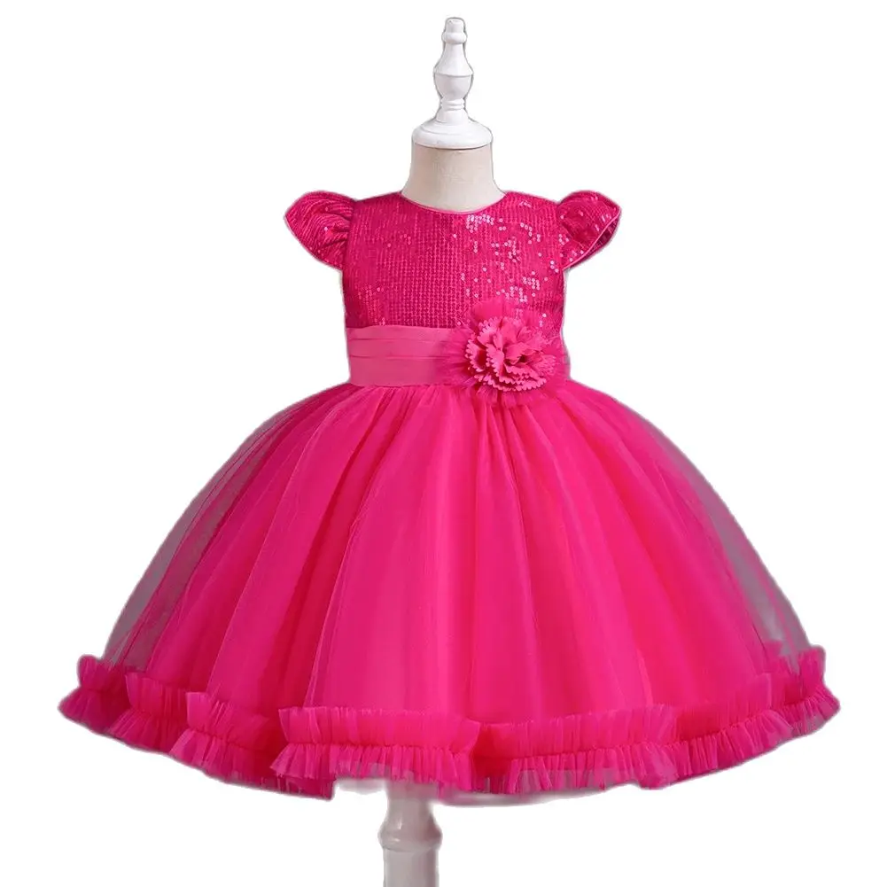 Rose children Mesh Sequin Princess Dress Birthday Party Wear Sweet Girl Wear For 2 to 10 Year girl