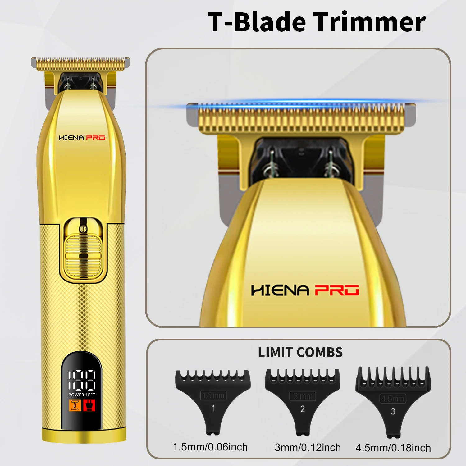 ماكينة قص الشعر الاحترافية لقص الشعر للرجال ماكينة حلاقة ذهبية ثلاث قطع قابلة لإعادة الشحن مجموعة أدوات تشذيب الشعر اللاسلكية