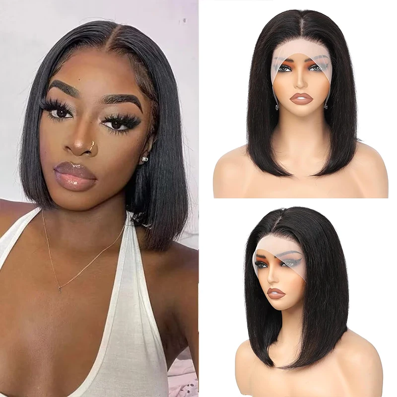 Elegant Ladies Lace Wig, 4x1 Black Middle Parted Short Bob Wig, Perfect for Daily Wear Synthetic Wig Christmas Wig