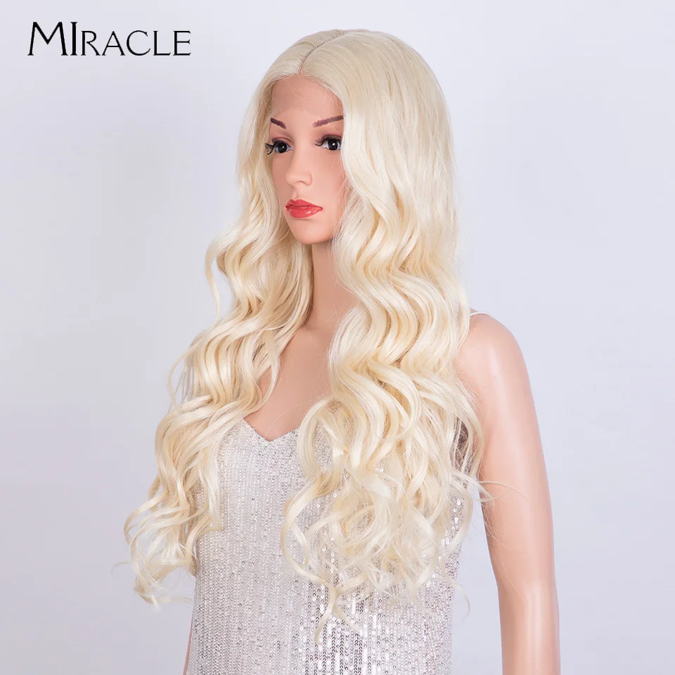 MIRACLE Deep Wave Synthetic Lace Front Wigs 613 Blonde Blue Pink Wig for Women Natrual Cosplay Lace Wig Synthetic Fake Hair