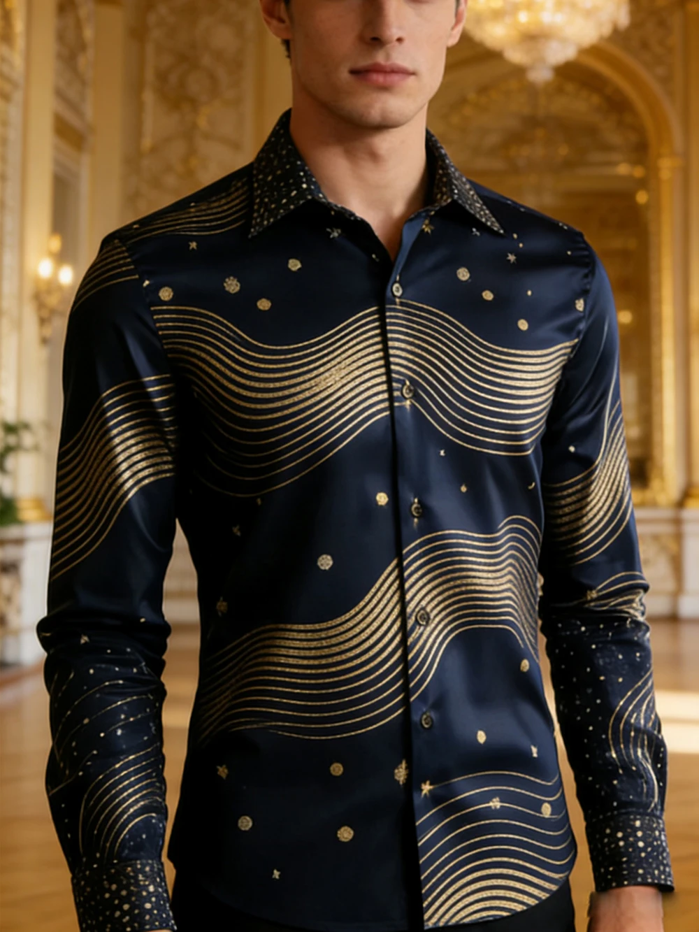 

Men's Luxury Casual Natural Flower 3D Printed Shirts Family Parties, Long-Sleeved Collar, Buttoned Hawaiian Outdoor Clothing Men