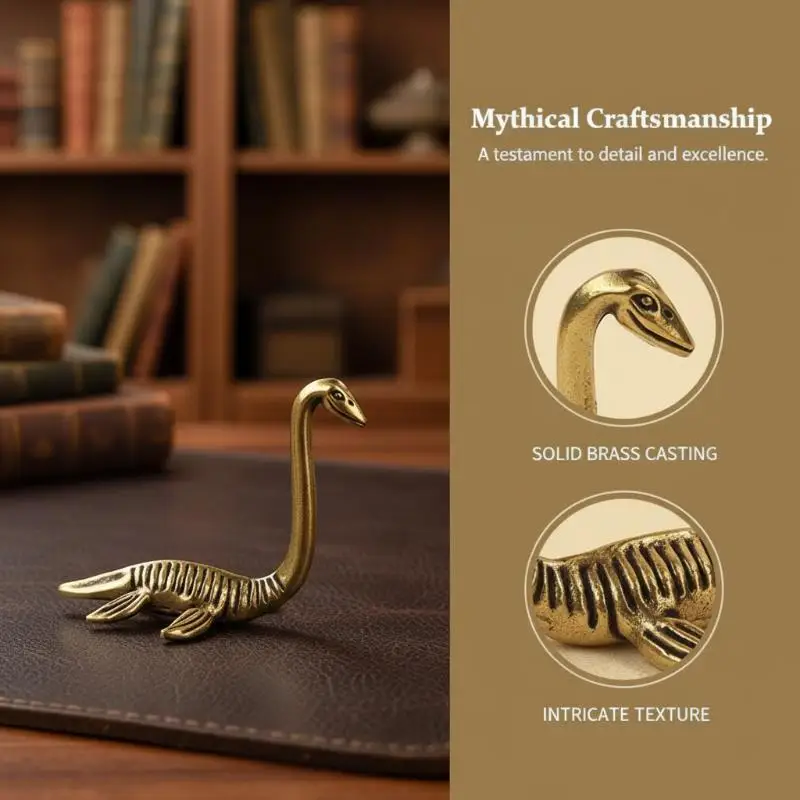 Mini Loch Ness Monster Brass Figurine Vintage Rustic Metal Statue for Home Shelf Display Office Desk Decor Cute Collectible Gift