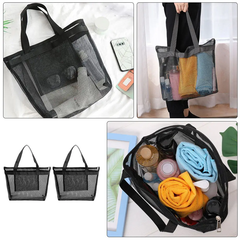 

Набор из 2-х пляжных сетчатых сумок-тоут с ажурным узором, широким отверстием, усиленным дном, легкие дорожные сумки для аксессуаров для бассейна и пляжа