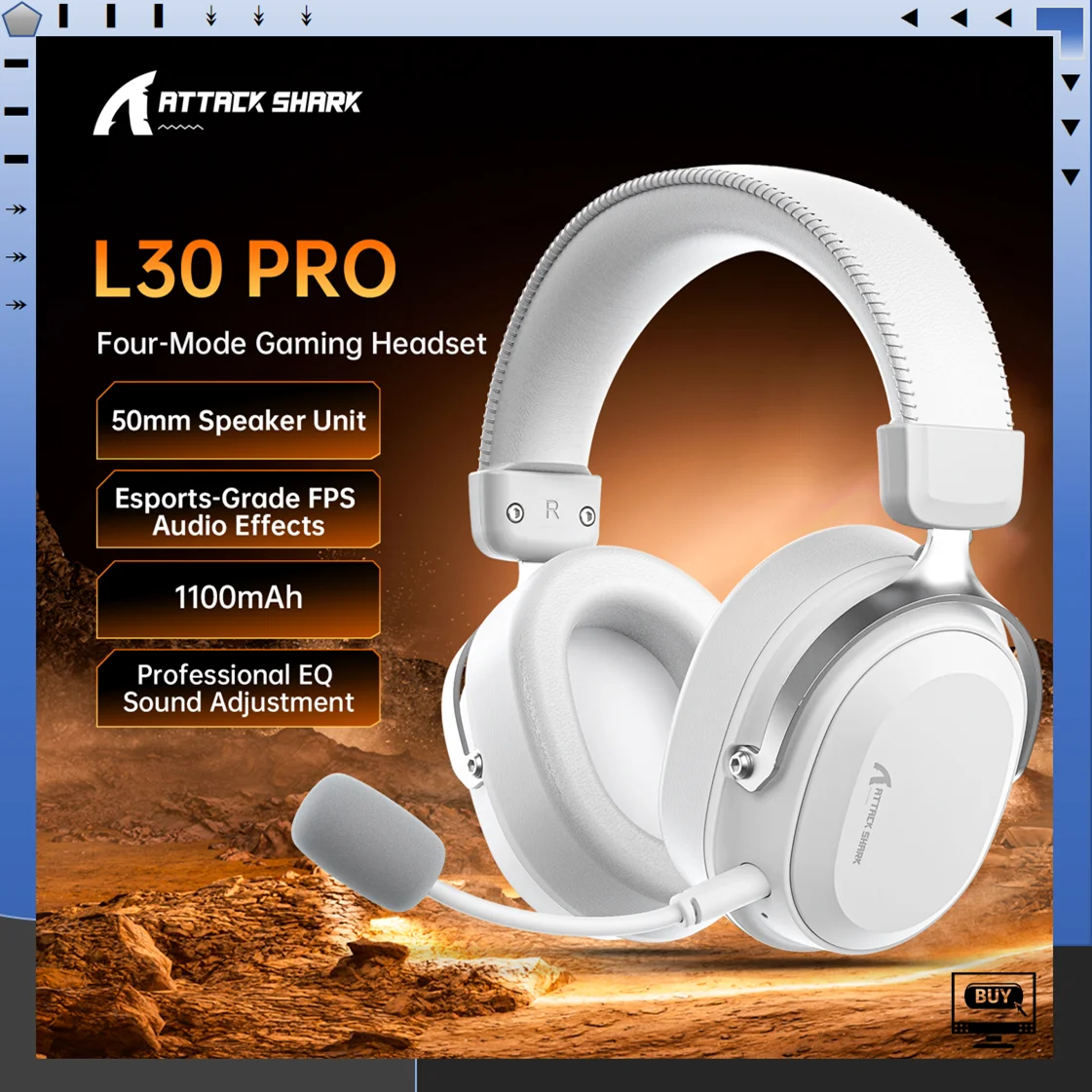 

Беспроводная игровая гарнитура Attack Shark L30PRO, 4 режима, Bluetooth с низкой задержкой, объемный звук 7.1, съемный микрофон, длительное время работы от аккумулятора