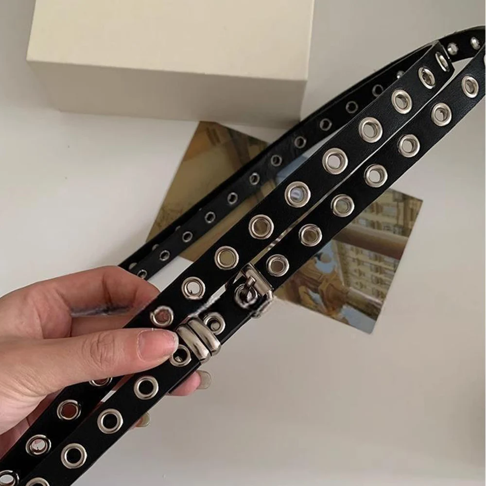 Chaîne de taille Double cercle nouée, ceinture Extra longue et fine, ceinture à trous Double couche, Corset Rivet oeillet, ceinture de taille en cuir PU
