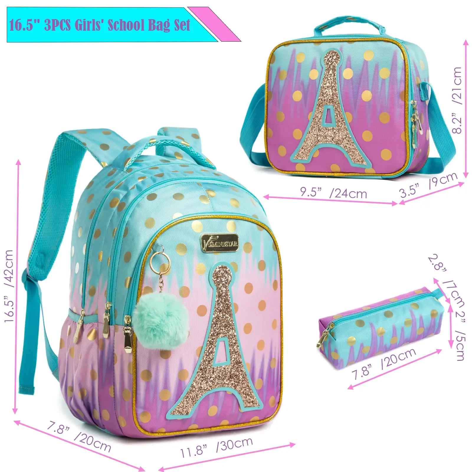 Детские школьные ранцы, Комплект детских рюкзаков для начальной школы для девочек-подростков, водонепроницаемые сумки с блестками и башенкой для учебников