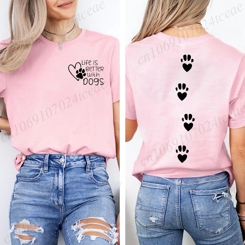 Life Is Better with Dogs Pet Lover Print T-Shirts Women's Fashion T-Shirt Summer Casual Classic Shirt Loose Women's T-Shirt Tops
