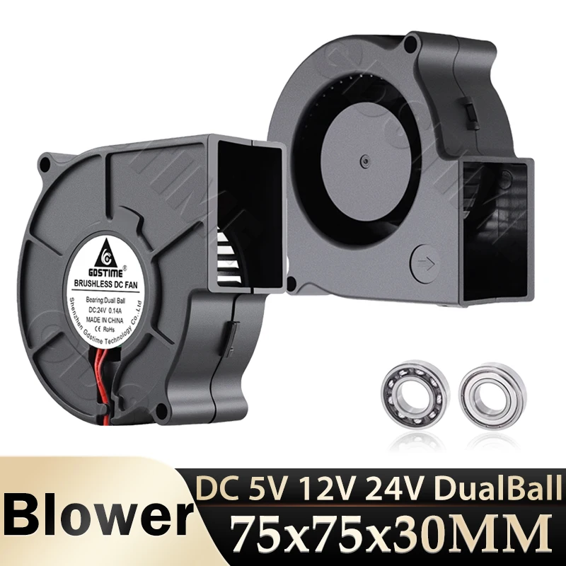 

Gdstime 7530 Радиальный вентилятор постоянного тока 5 В 12 В В Вентилятор 24 В 7 см Двойной шариковый центробежный радиальный вентилятор USB Охладитель потока Вентилятор воздушного охлаждения Мини-вентилятор для ПК