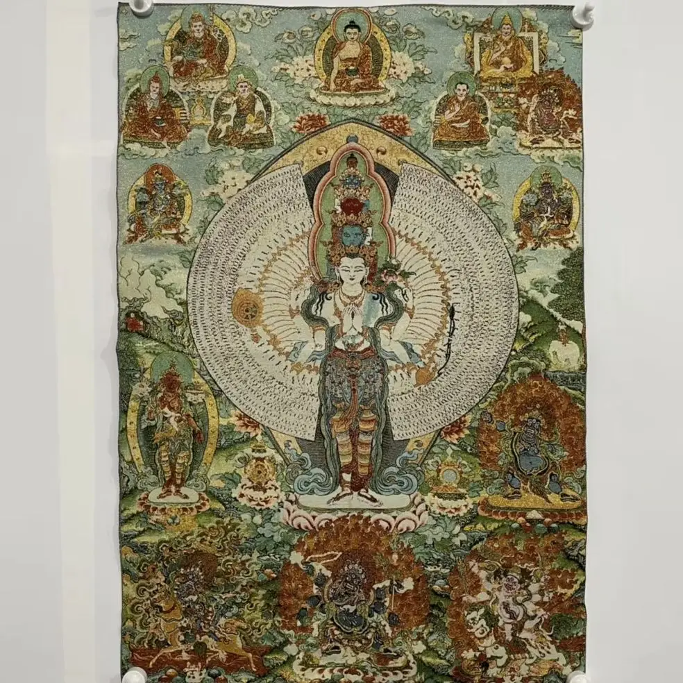 Thangka Embroidery Tibetan Buddhism Silk Embroidery Brocade 1000 Arms Guanyin Bodhisattva Thangkas Worship Hall Town House
