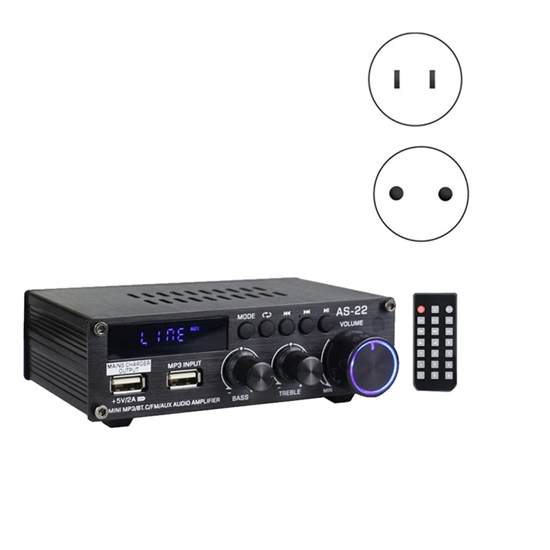 Bluetooth Hifi Home Stereo AS22 Amplifier 2.0 Channel 30Wx2 With US Plug Audio Receiver For Car