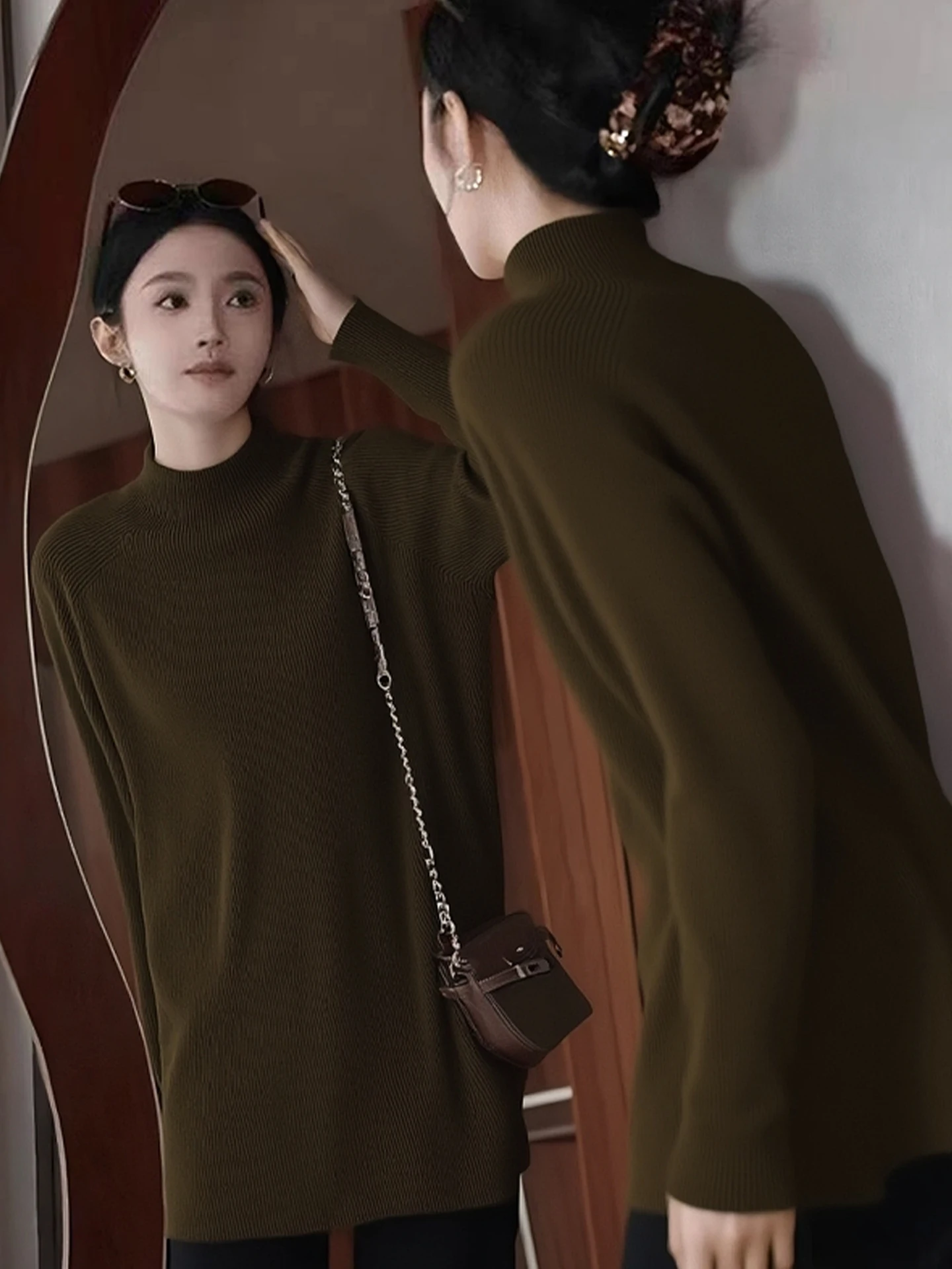 

Свободный длинный трикотаж в стиле ретро, удобный корейский зимний модный свитер для поездок на работу, теплый свитер с высоким воротником, обычный Le...