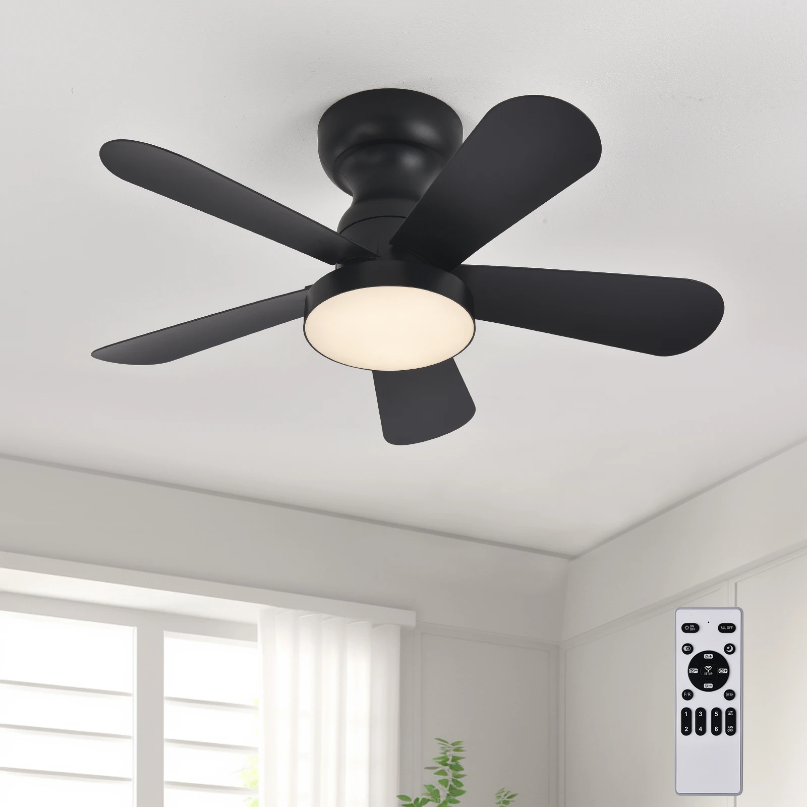 

Multi functional ceiling fan with LED light, 3-color 6-speed DC motor fan remote control, 27.95 inches, 33.66 inches, 41.34 inch