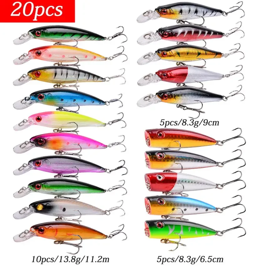 20Pcs Artificial Bait Fishing Lures Kit Set Topwater Japan Carp Fishing Bait Tackle Suit Pesca Hard Bait Minnow Fish Lure Set