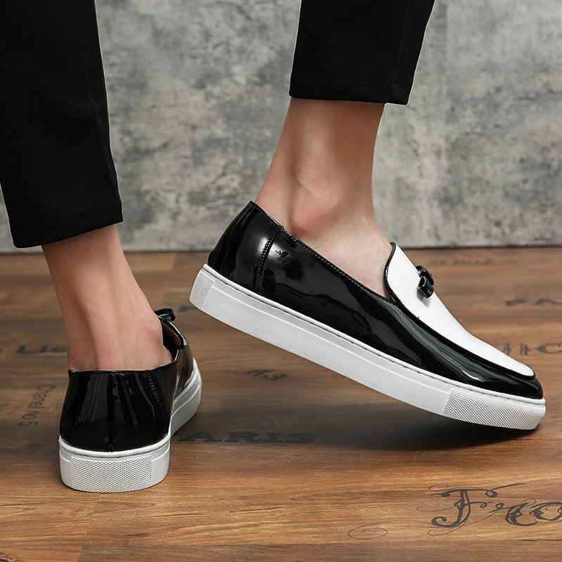 British Style Black White Mixed Colors Fashion Men\'s Panter Leather Loafer Shoes Daily Casual Banquet Slip-On Men Flat Shoes