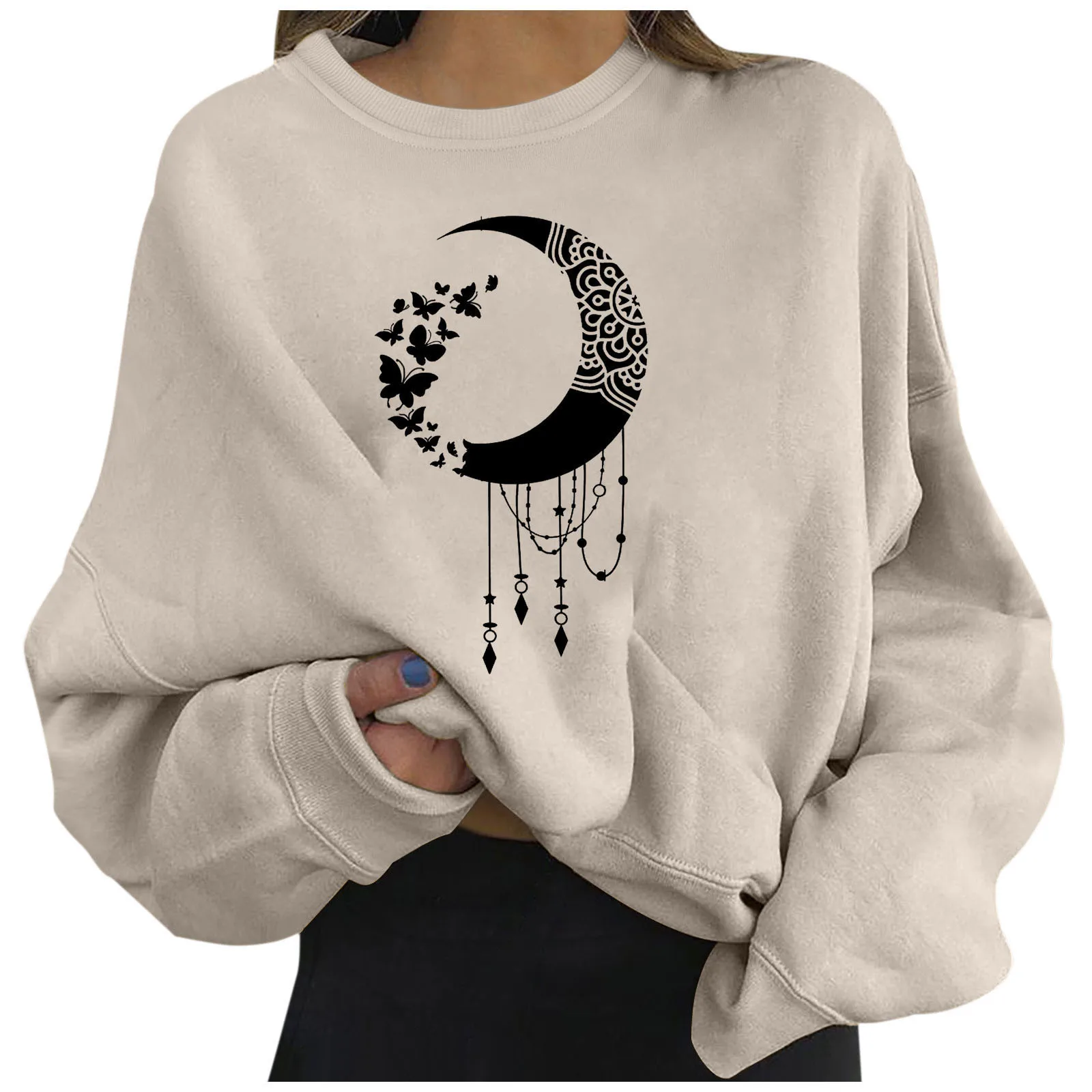 Y2k Sweatshirts For Women Moon Print Hoodies White Hoodies For Ladies Long Sleeve Fall Hoody Pullover Korean Style Blouses