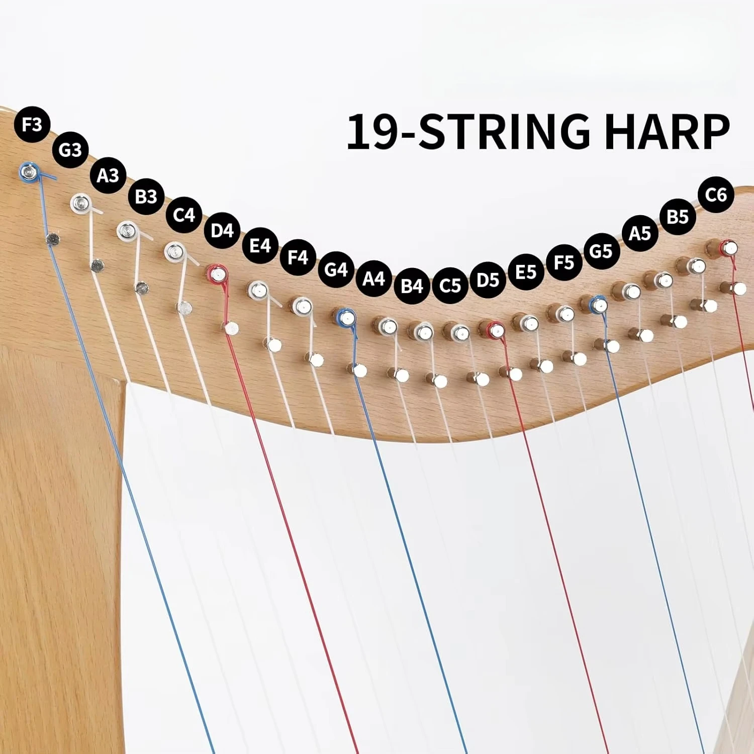 19-String Beech Wood Nylon Harp Tuning Wrench Instruction Manual Spare Strings-For Beginners Professionals