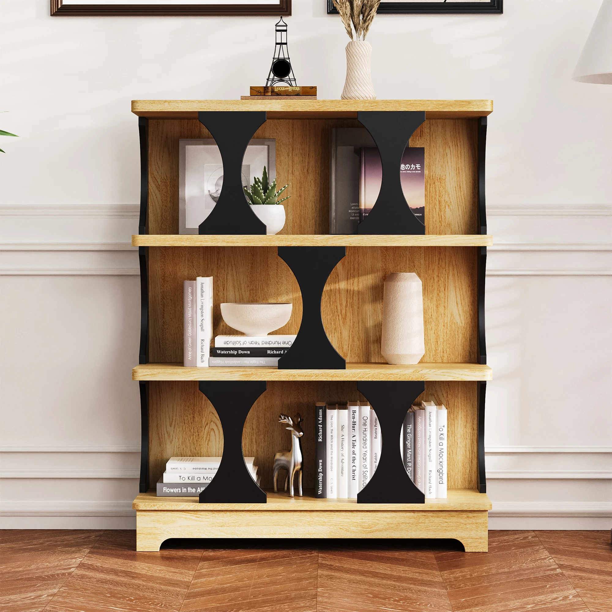 Bookshelf, Stand Rack With, Hollow Design Bookcase-Modern, Space Saving storage Shelf, Dimensions: B80/W30/H100, Hol