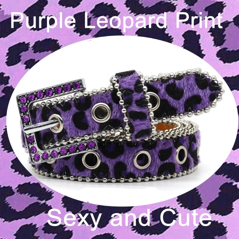 Unique Waist Belt Leopard Print Chain for Cowboy Cowgirl Stylish Rhinestones Retro Studded Buckle Waist Chain Belt