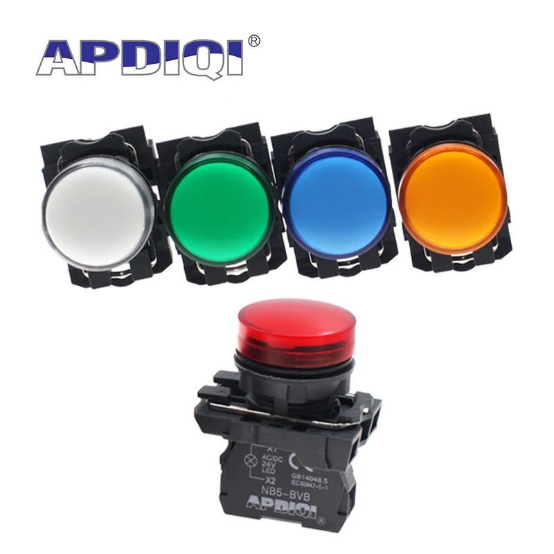 APDIQI 1Pcs NB5 BVM BVB 22mm 12V 24V 220V 380V Panel Mount High Brightness LED Power Indicator Pilot Signal Light Lamp Red Green