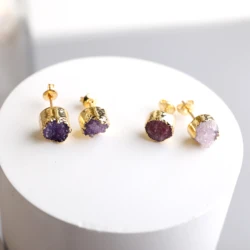 Natural Agate Stainless Steel Mini Round Stud Earrings - Unique, Chic, and Handcrafted for a Stylish Statement Look!