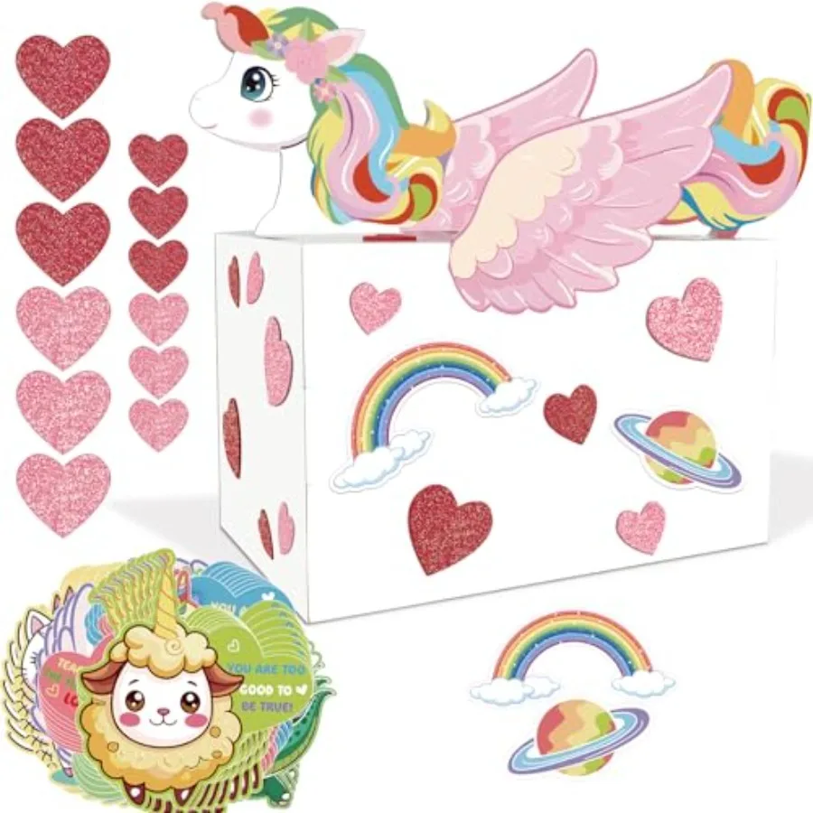 صندوق بريد عيد الحب مع 48 بطاقة تهنئة لعيد الحب، صندوق بطاقات عيد الحب للفصول الدراسية المدرسية للأولاد والبنات، تبادل الهدايا