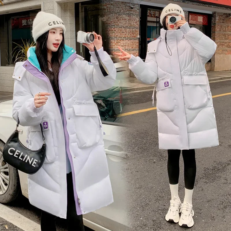 Oversized Winter Hooded Parker Women Down Jacket 2024 New Thicken Cotton Padded Coat Fashion Long Overcoat Female Warm Parkas