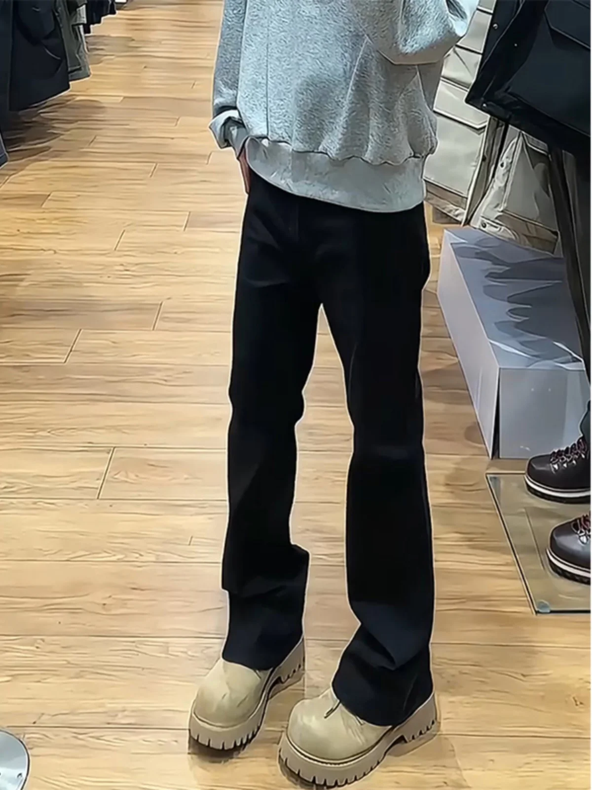

Cleanfit Bla American Sle Bell Bot Jeans Men's Slim Straight Leg Knife Long Flared Pants Youth Trend Wear Resistant