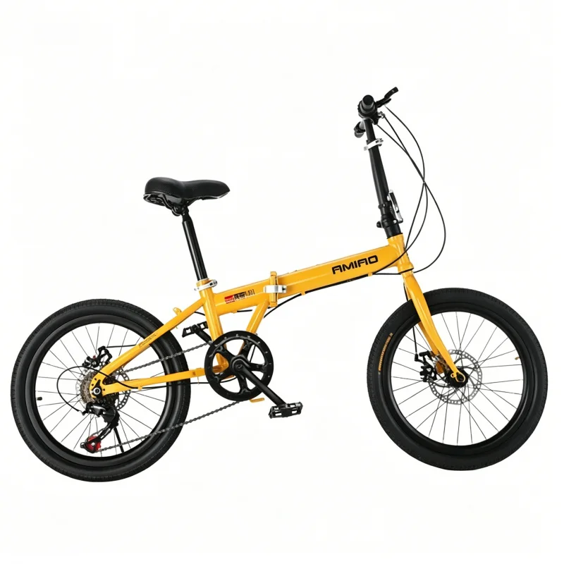 Yellow Spoke Wheel 20 Inch Folding Bike Ultra-Light Portable Student Bicycle Disc Brake Variable Speed for School & City Commute