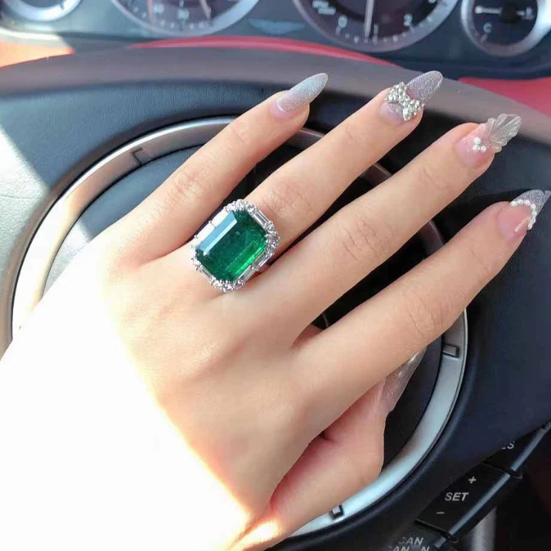 خواتم فضية عيار 925 أنيقة وعالية الجودة من الأحجار الكريمة الخضراء للنساء خاتم مستطيل عتيق رائع هدية مجوهرات الزفاف #2