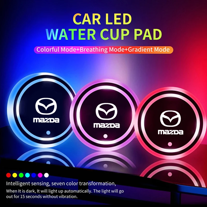 Luminous Car Water Cup Coaster Holder 7 Colorful Led Atmosphere Light USB Charging For Mazda 2 3 6 5 Axela Atenza CX 5 CX3 323