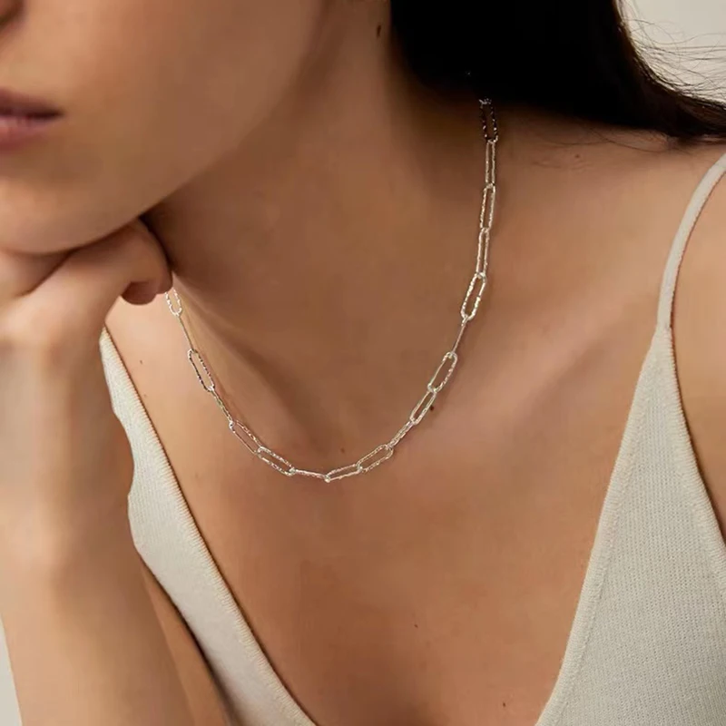 925 Sterling Silver Necklace Delicate Geometric Shape Chain Choker Birthday Party Gift For Women Fashion Jewelry