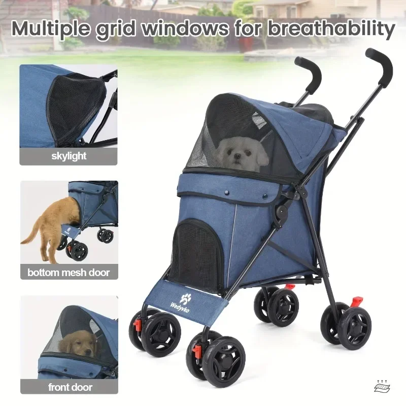 Pet Stroller Folding Cart, 4 Quick Folding Wheel, Folding Dog Cart and Cart, Medium-sized Small Dog and Cat Wagon Walk and Play