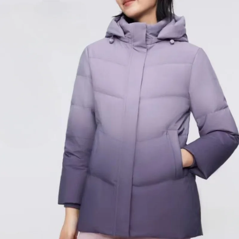 Casacos curtos com capuz jaquetas de inverno mulher 2024 cor gradiente coreano para baixo jaqueta moda casual outerwear casacos quentes para baixo