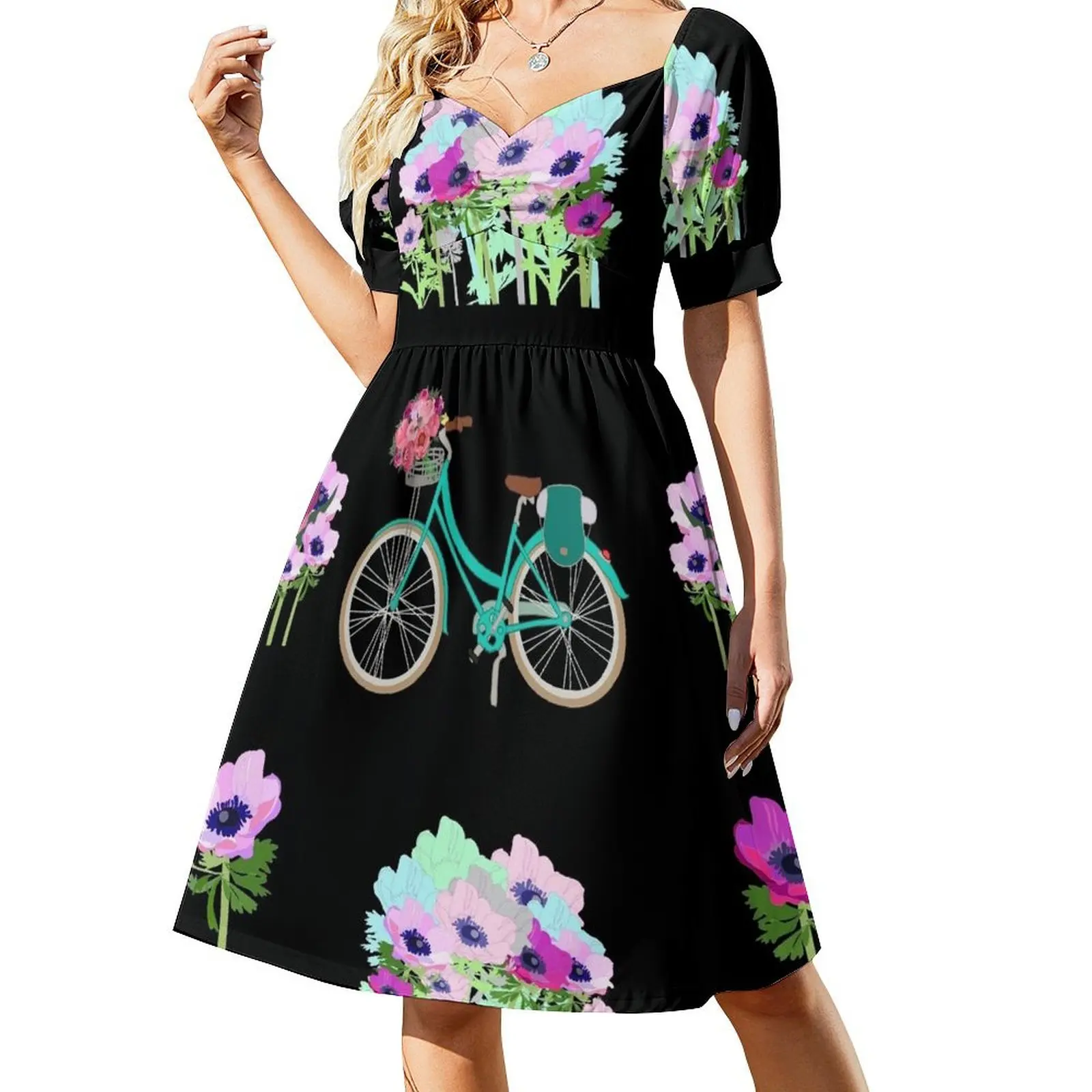 Spring flowers and bicycle Short Sleeved Dress women's summer jumpsuit prom dresses Dresses for wedding party Dress