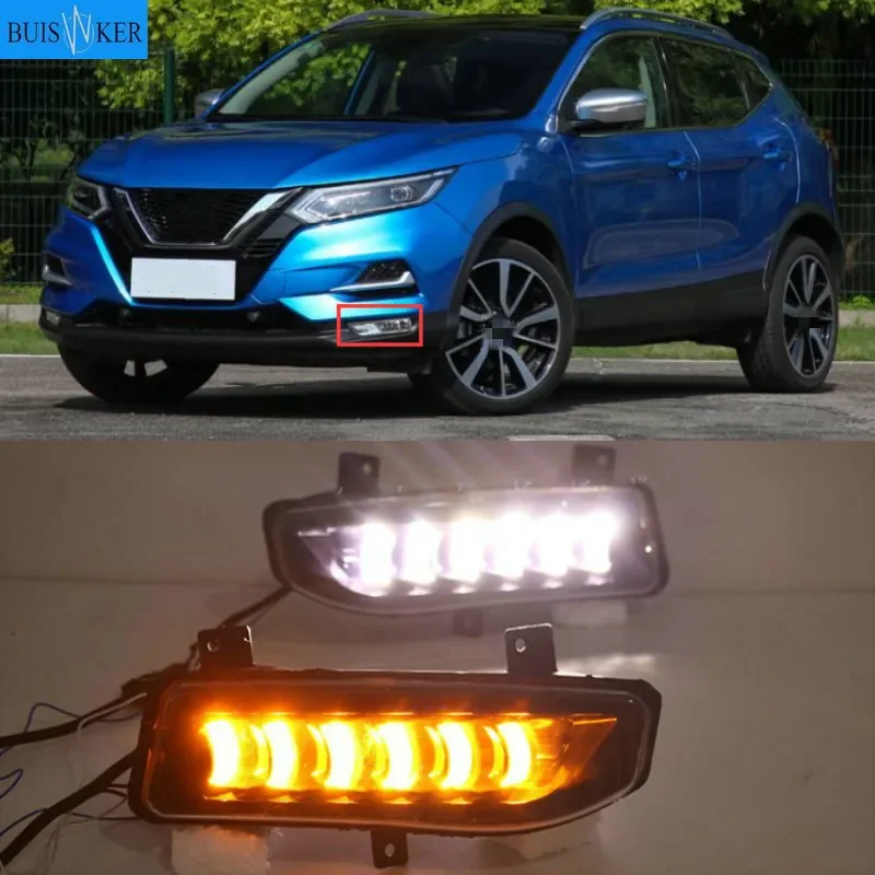 

2PCS LED Daytime Running Light For Nissan Qashqai 2019 2020 Dynamic Turn Yellow Signal Car DRL 12V LED Fog Lamp