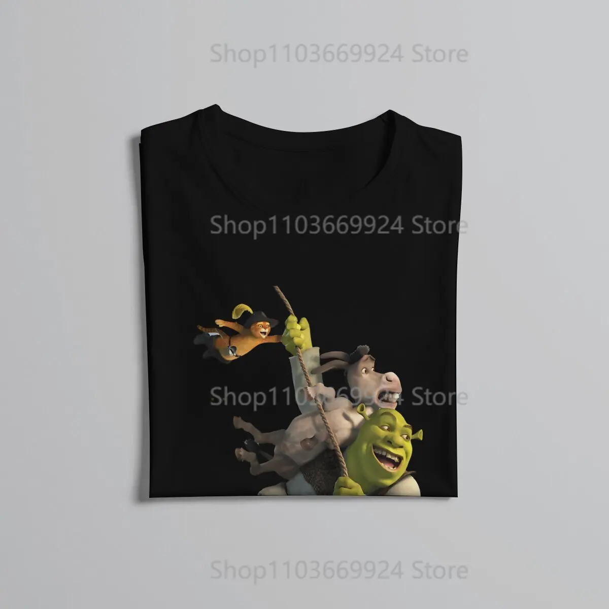 Shrek Cartoon Movie Donkey And Puss In Boots T Shirt Harajuku Homme Men\'s Tshirt Polyester  Men Clothing